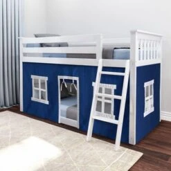 Max And Lily Twin Over Twin Low Bunk With Curtains - Blue With Blue/White Curtain -Furniture Kids Store 4c40cab5 1019 49f2 be3a e4f1c4379255