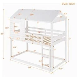 Twin Over Twin Bunk Bed With Roof, Window, Guardrail, Ladder - Grey -Furniture Kids Store 4c83f571 e1ef 4de4 b4e6 02f8df3b5fd1