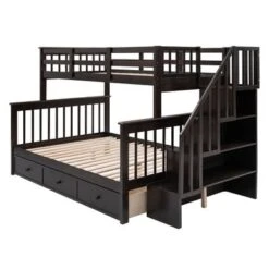 Twin-Over-Full Bunk Bed With Drawer And Guard Rail, Espresso Color - Espresso - Twin -Furniture Kids Store 4f5172aa c77b 4f14 a614 849c9a4eb801