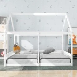 Merax Twin Size House Platform Beds, Two Shared Beds - Grey -Furniture Kids Store 523116fa 9136 4451 a911 e0054ec030e6