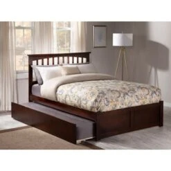 Mission Full Platform Bed With Footboard And Twin Trundle In Walnut - Brown - Full
