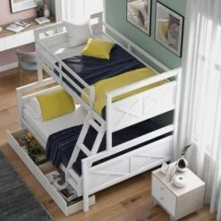 Nestfair Twin Over Full Bunk Bed With Ladder And Two Storage Drawers - Grey -Furniture Kids Store 533cba60 ceed 4512 a6a2 8bb843bc7ff9