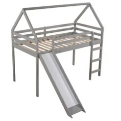 Modern Design Twin Size Loft Bed With Slide, House Bed - Grey -Furniture Kids Store 5341d2b1 fb58 4c09 8817 1c663db84e4b