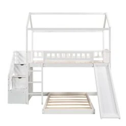 Twin Over Twin Bunk Bed With Two Drawers And Slide - Grey -Furniture Kids Store 566345b4 6173 40e5 9248 0c90e719f2fb
