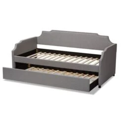 Baxton Studio Contemporary Twin Size Daybed With Roll Out Trundle Guest Bed - Grey -Furniture Kids Store 584e1b4b 3c78 47d6 9c4b bffe3d4bf3b2