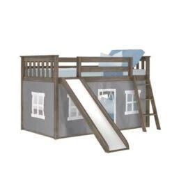 Max And Lily Twin Over Twin Low Bunk With Slide And Curtains - Grey With Purple/White Curtain -Furniture Kids Store 58b39d41 d2fb 42da a428 b7bb47daec3e