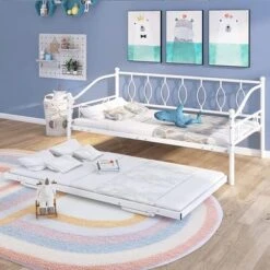 Merax Metal Daybed With Twin Size Portable Folding Trundle - Black - Twin -Furniture Kids Store 5a23c106 5363 4293 8c68 b6c2716c3cad