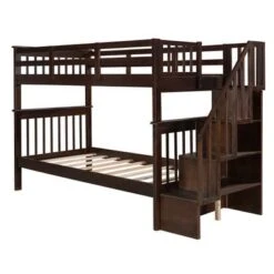 Stairway Twin-Over-Twin Bunk Bed With Storage And Guard Rail - Espresso -Furniture Kids Store 5bc235e1 883d 45da b4b8 17314bee34be