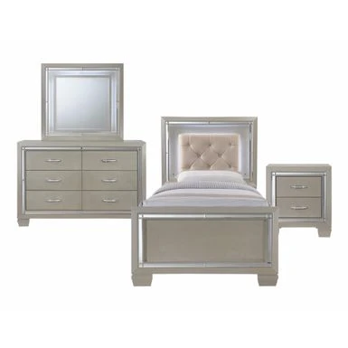 Silver Orchid Odette Glamour Youth Twin Platform 4-piece Bedroom Set - Champagne - Twin 4 Silver Orchid Odette Glamour Youth Twin Platform 4-piece Bedroom Set - Champagne - Twin - Image 2