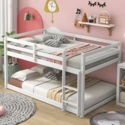 Twin Over Twin, Floor Bunk Bed - White.