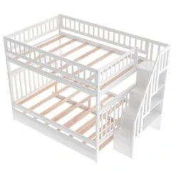 Nestfair Full Over Full Bunk Bed With Trundle And Staircase - White 35 Nestfair Full Over Full Bunk Bed With Trundle And Staircase - White -Furniture Kids Store 6093ae3c 8c78 4ce3 8b00 ceff08cf5b32