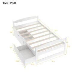 Nestfair Twin Size Platform Bed With 2-Drawers - White -Furniture Kids Store 61eb2383 f21f 465a a0d2 26fced541209