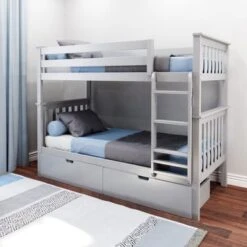 Max And Lily Twin Bunk Bed With Storage Drawers - Grey