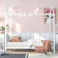 Nestfair Twin Size Metal Platform Bed House Bed - Silver -Furniture Kids Store 626acb00 0b3d 49cb 9a4a fb3db8ba23e0