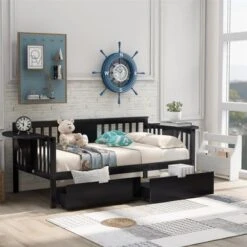 Merax Twin/Full Daybed With Two Drawers, Wood Slat Support - Grey - Twin -Furniture Kids Store 633153ca f117 4a79 998d 82f14ddc38e5