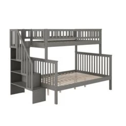 Woodland Staircase Bunk Bed In Grey - Twin Over Full