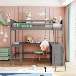 Merax Full Size Loft Bed With Shelves And Desk - Espresso -Furniture Kids Store 638f284a 5b35 49fd 9dc6 2382af96975b