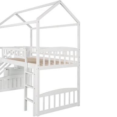 Nestfair Twin Size Loft Bed With Stairs And Two Drawers - White 14 Nestfair Twin Size Loft Bed With Stairs And Two Drawers - White - Image 12