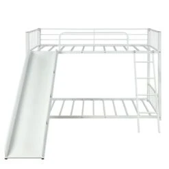 Metal Bunk Bed With Slide, Twin Over Twin, White - White - Twin -Furniture Kids Store 63d1610a ea21 487a b1e9 4412ecb8cb08