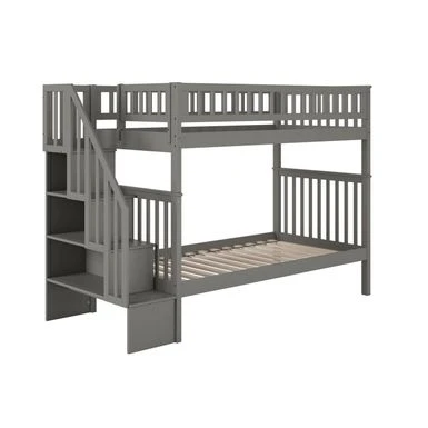 Woodland Staircase Bunk Bed In Grey - Twin Over Full 4 Woodland Staircase Bunk Bed In Grey - Twin Over Full - Image 2