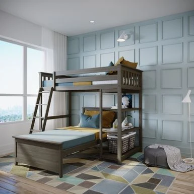 Max And Lily L Shaped Twin Over Twin Bunk Bed With Bookcase - Grey 11 Max And Lily L Shaped Twin Over Twin Bunk Bed With Bookcase - Grey - Image 9