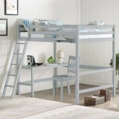 Hillsdale Kids And Teen Caspian Full Loft Bed W/ Chair & Hanging Nightstand - Grey - Full