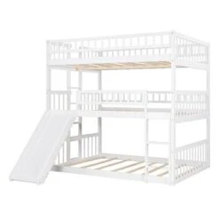 Nestfair Full-Over-Full Triple Bed With Guardrails And Slide - Grey -Furniture Kids Store 683579f8 8d0e 4081 9114 3d2af2a59f5d
