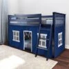 Max And Lily Twin Over Twin Low Bunk With Curtains - Blue With Blue/White Curtain -Furniture Kids Store 6e762f0f bf51 498c 96c3 cefee300ed0e