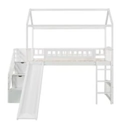 Nestfair Twin Size Loft Bed With Stairs And Two Drawers - White 23 Nestfair Twin Size Loft Bed With Stairs And Two Drawers - White -Furniture Kids Store 6eea9521 9560 428d 8c17 2b28655f8ae8