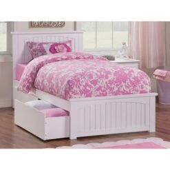 Nantucket Twin Platform Bed With Matching Foot Board With 2 Urban Bed Drawers In White - White - Twin -Furniture Kids Store 70494bab ec8c 412c 9bde 8cec0a0fde83