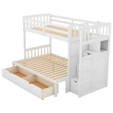 Twin Over Full/Twin Bunk Bed, Convertible Bottom Bed, With Drawers - White 15 Twin Over Full/Twin Bunk Bed, Convertible Bottom Bed, With Drawers - White - Image 13