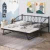 Merax Metal Daybed With Twin Size Portable Folding Trundle - Black - Twin -Furniture Kids Store 7272b992 e2d9 4889 8884 22858ae05efa