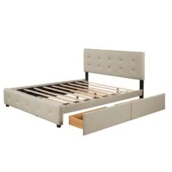 Nestfair Queen Size Upholstered Platform Bed With 2 Drawers And Twin XL Trundle - LIGHT GREY -Furniture Kids Store 7389ff71 e1df 41bc 82fe c3be846bace1
