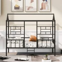 Nestfair Twin Size Metal House Bed Frame With Slatted Support - White -Furniture Kids Store 73ce1ac0 7aed 4171 b008 40ea29bcb5a7