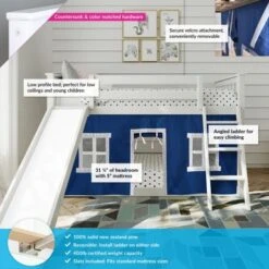 Max And Lily Twin Over Twin Low Bunk With Slide And Curtains - Grey With Purple/White Curtain -Furniture Kids Store 76003b01 9a84 48b4 9d9e a6b66c4b1706