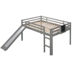 Nestfair Full Size Wooden Loft Bed With Slide And Chalkboard - Walnut -Furniture Kids Store 7903def1 31cd 4361 873f c960d2ae92fa