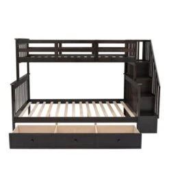Twin-Over-Full Bunk Bed With Drawer And Guard Rail, Espresso Color - Espresso - Twin -Furniture Kids Store 7a6e69d8 0e72 464b b3cb d96d3e66443b
