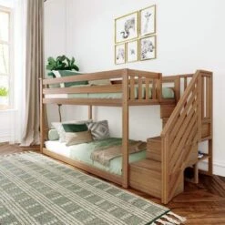 Max And Lily Twin Over Twin Low Bunk Bed With Staircase - Pecan