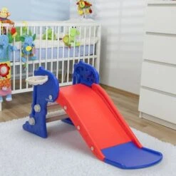 3-in-1 Toddler Slide Set With Basketball Hoop And Ball - Toddler - Red+Blue
