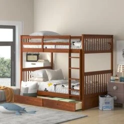 Twin-Over-Twin Bunk Bed With Ladders And Two Storage Drawers - White -Furniture Kids Store 7cfcd8b4 52d2 4311 af1e 543820cc89c2