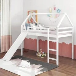 Modern Design Twin Size Loft Bed With Slide, House Bed - Grey -Furniture Kids Store 815c032f 6550 445f 94f3 043a9430d52b