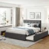 Nestfair Queen Size Upholstered Platform Bed With 2 Drawers And Twin XL Trundle - LIGHT GREY -Furniture Kids Store 81725f3d 853e 402e 8619 b97ba1d6bed3