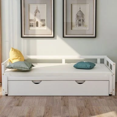 Extending Daybed With Trundle, Wooden Daybed With Trundle - Grey 5 Extending Daybed With Trundle, Wooden Daybed With Trundle - Grey - Image 3