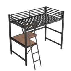 Merax Metal Loft Bed With L-shaped Desk And Shelf - Black - Full -Furniture Kids Store 82e20b89 55a8 4a67 a85f 1d5911f781b3