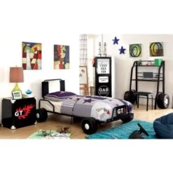 Siln Contemporary Black Metal 2-piece Racing Writing Desk Set With USB Ports By Furniture Of America - Black -Furniture Kids Store 830611e5 2aca 4ba0 abaa 1d96621578bf