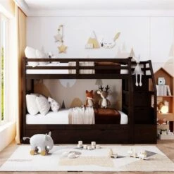 Merax Twin Over Twin Stair Bunk Bed With Storage Ladder And Trundle - Espresso -Furniture Kids Store 83b88b53 ecfe 454d 9c0c 55079ad3c81f