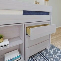 Max And Lily Farmhouse Twin Low Loft With Dresser And Bookcase - White Wash -Furniture Kids Store 84303ce3 1aa2 4a0c 9646 141af6b9e015