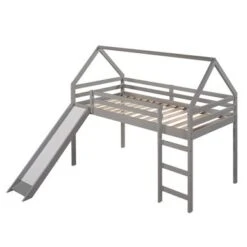 Modern Design Twin Size Loft Bed With Slide, House Bed - Grey -Furniture Kids Store 84eabf05 3224 4e0c 9ada db37fb99f971