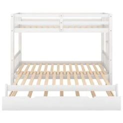 Nestfair Twin Over Full Pull-out Bunk Bed With Trundle - White -Furniture Kids Store 85089ea8 d827 4ea2 85ba 50ef3ce45d81