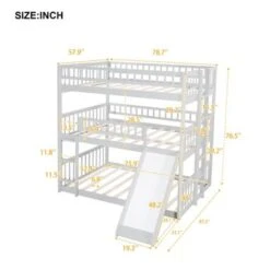 Nestfair Full-Over-Full Triple Bed With Guardrails And Slide - Grey -Furniture Kids Store 8544a5f1 7ab4 4157 b0cc 4ca52be17e37